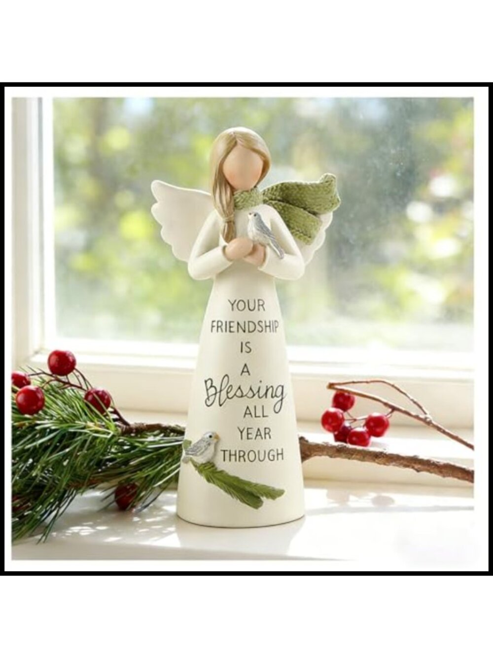 Resin Friendship Angel Figurine Mini Guardian Angel Statue with Bird Home Decor